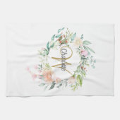 Linge De Cuisine Monogramme Rose Floral Gold Script (Horizontal)