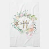 Linge De Cuisine Monogramme Rose Floral Gold Script (Vertical)