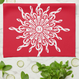 Linge De Cuisine Monogramme rouge de Noël G-Clef Snowflake