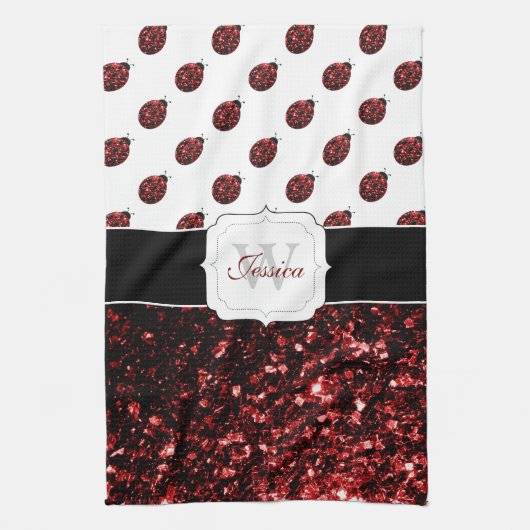 Linge De Cuisine Monogramme rouge foncé coccinelle faux parties sci (Vertical)