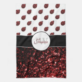 Linge De Cuisine Monogramme rouge foncé coccinelle faux parties sci (Vertical)