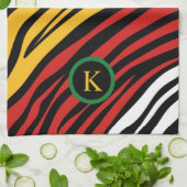 Linge De Cuisine Monogramme rouge vert jaune noir Mois de l'histoir (Plié)