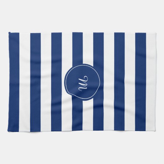 Linge De Cuisine Monogramme Royal Bleu rayé (Horizontal)