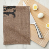 Linge De Cuisine Monogramme rustique de noir de toile de jute - (Quart Plié)
