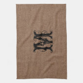 Linge De Cuisine Monogramme rustique de noir de toile de jute - (Vertical)