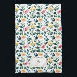 Linge De Cuisine Monogramme Rustique élégant Jaune Aquarelle Fleurs<br><div class="desc">Rustique Jaune et Vert Aquarelle Fleurs Motif Monogramme Serviette de cuisine</div>
