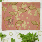 Linge De Cuisine Monogramme Rustique Floral brillant rose (Plié)
