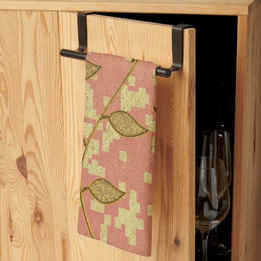 Linge De Cuisine Monogramme Rustique Floral brillant rose (Pliage en tiers)