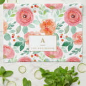 Linge De Cuisine Monogramme Rustique rouge orange aquarelle (Plié)