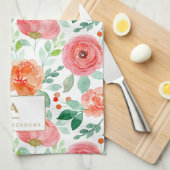 Linge De Cuisine Monogramme Rustique rouge orange aquarelle (Quart Plié)