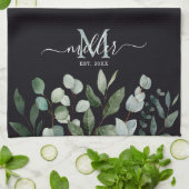 Linge De Cuisine Monogramme Sage Green Eucalyptus Feuilles de verdu (Plié)