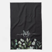 Linge De Cuisine Monogramme Sage Green Eucalyptus Feuilles de verdu (Vertical)