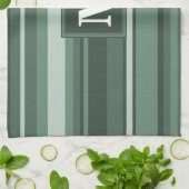 Linge De Cuisine Monogramme sauge bandes vertes (Plié)