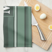Linge De Cuisine Monogramme sauge bandes vertes (Quart Plié)