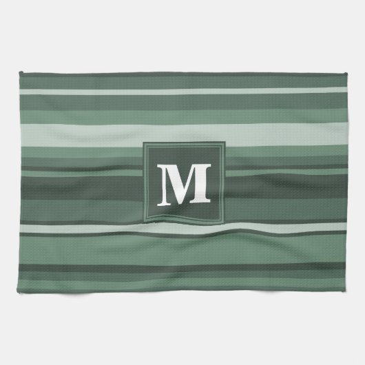 Linge De Cuisine Monogramme sauge bandes vertes (Horizontal)