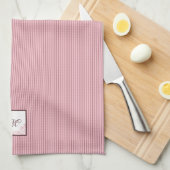 Linge De Cuisine Monogramme Script en Dentelle de Rose à Rayures Ro (Quart Plié)