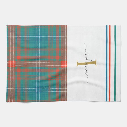 Linge De Cuisine Monogramme Script initial Plaid Russe Holiday (Horizontal)