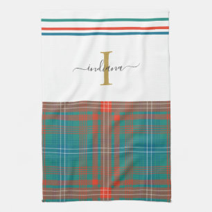 Linge De Cuisine Monogramme Script initial Plaid Russe Holiday