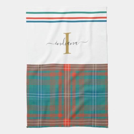 Linge De Cuisine Monogramme Script initial Plaid Russe Holiday (Vertical)