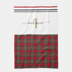 Linge De Cuisine Monogramme Script Plaid Tartan Clan Stewart Rustiq