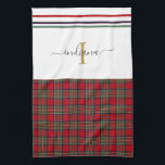 Linge De Cuisine Monogramme Script Plaid Tartan Stewart Rustique<br><div class="desc">Complétez vos besoins de dons avec ce joli clan plaid Stewart tartan avec un nom de monogramme pour toute occasion spéciale,  y compris les anniversaires,  les anniversaires,  les vacances,  le réchauffement de la maison et bien plus</div>