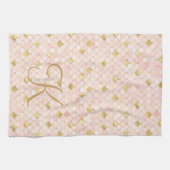 Linge De Cuisine Monogramme Script Rose Pâle Écailles de Sirène Or  (Horizontal)