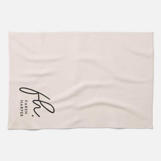Linge De Cuisine Monogramme Script Simple Minimal Élégant Blush (Horizontal)