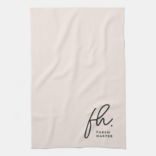 Linge De Cuisine Monogramme Script Simple Minimal Élégant Blush (Vertical)