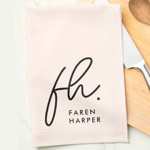 Linge De Cuisine Monogramme Script Simple Minimal Élégant Blush