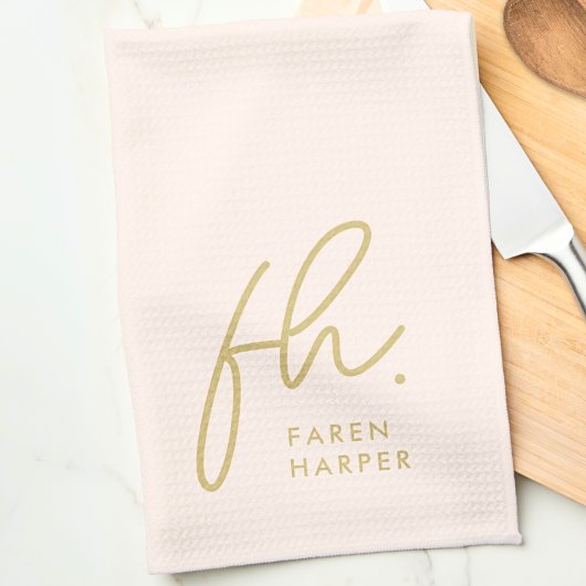 Linge De Cuisine Monogramme Script Simple Minimal Élégant Blush Gol