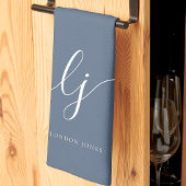 Linge De Cuisine Monogramme Simple Élégante Calligraphie Marine Scr
