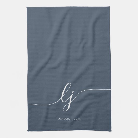 Linge De Cuisine Monogramme Simple Élégante Calligraphie Marine Scr (Vertical)