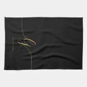 Linge De Cuisine Monogramme Simple Élégante Calligraphie Noir Or (Horizontal)