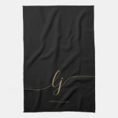 Linge De Cuisine Monogramme Simple Élégante Calligraphie Noir Or (Vertical)