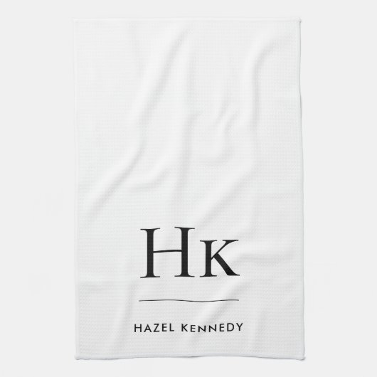 Linge De Cuisine Monogramme Simple Moderne Élégant Blanc Monogramme (Vertical)