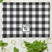 Linge De Cuisine Monogramme simple plaqué de buffle noir blanc (Plié)