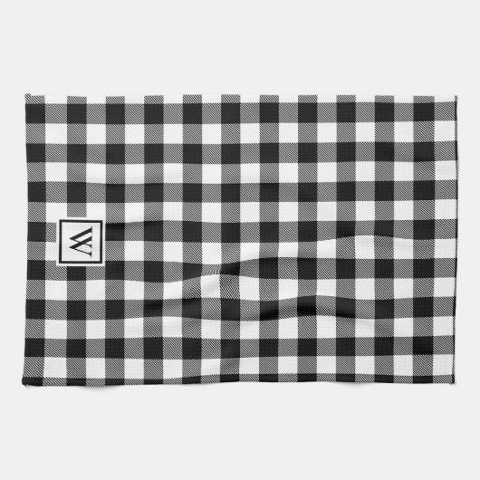 Linge De Cuisine Monogramme simple plaqué de buffle noir blanc (Horizontal)
