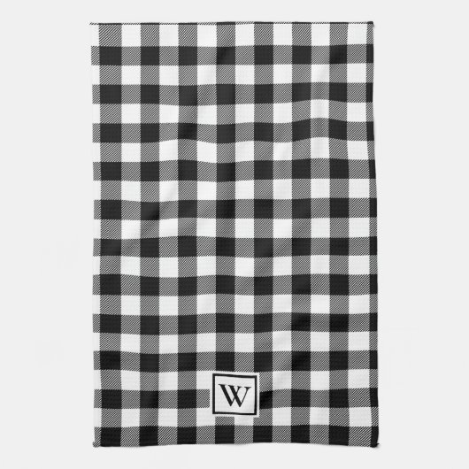 Linge De Cuisine Monogramme simple plaqué de buffle noir blanc (Vertical)