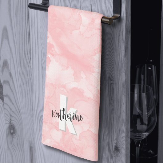 Linge De Cuisine Monogramme stylé aquarelle rose
