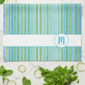 Linge De Cuisine Monogramme Turquoise, bleu, vert et blanc (Plié)