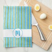 Linge De Cuisine Monogramme Turquoise, bleu, vert et blanc (Quart Plié)