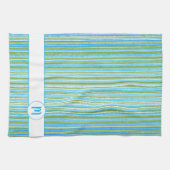 Linge De Cuisine Monogramme Turquoise, bleu, vert et blanc (Horizontal)