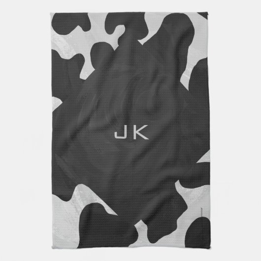 Linge De Cuisine Monogramme vache noir et blanc (Vertical)