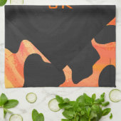 Linge De Cuisine Monogramme vache noir et orange Impression (Plié)