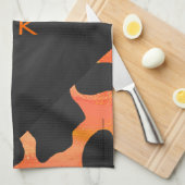 Linge De Cuisine Monogramme vache noir et orange Impression (Quart Plié)