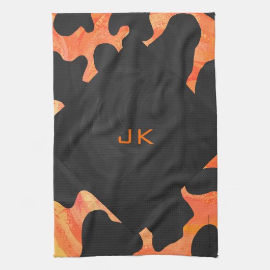Linge De Cuisine Monogramme vache noir et orange Impression (Vertical)