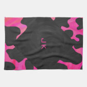 Linge De Cuisine Monogramme vache rose chaud et noir (Horizontal)