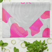 Linge De Cuisine Monogramme Vache rose et blanc chaud (Plié)