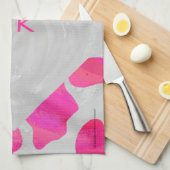 Linge De Cuisine Monogramme Vache rose et blanc chaud (Quart Plié)