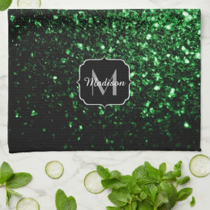 Linge De Cuisine Monogramme vert foncé faux parties scintillant sci